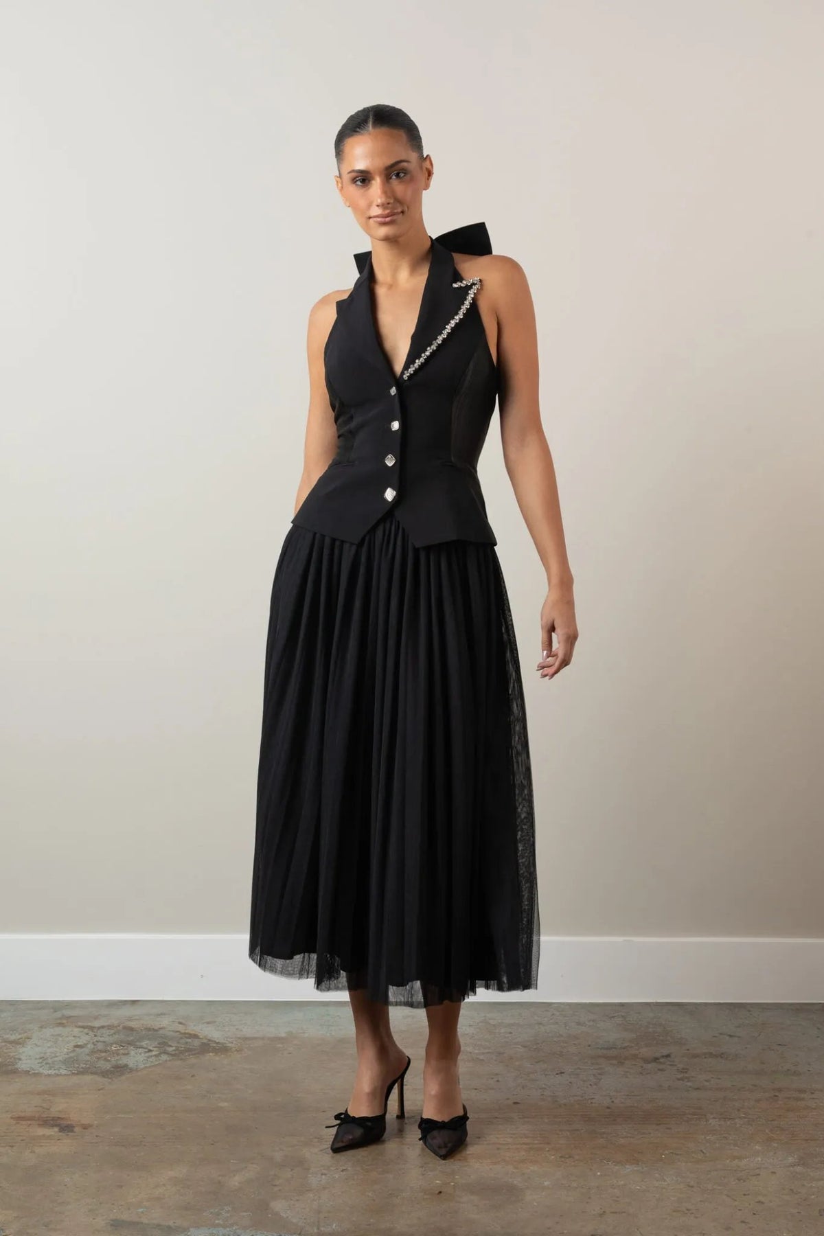 Flowing maxi skirt, full length on model, Elizabethan World