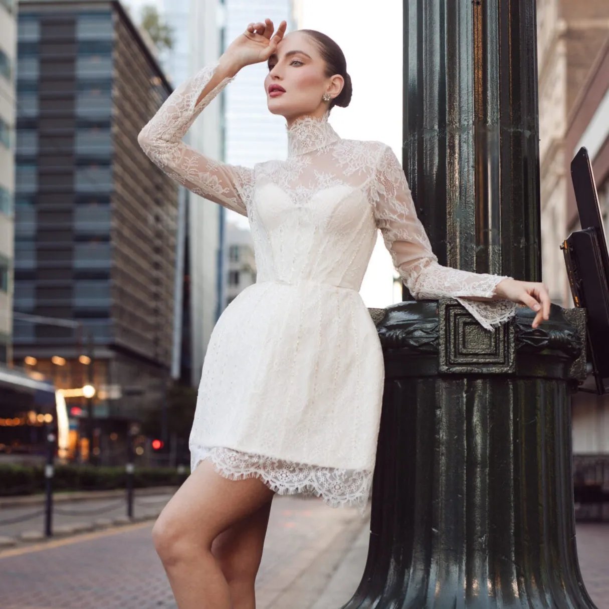 White lace mini dress with corset, hand-beaded, Elizabethan World