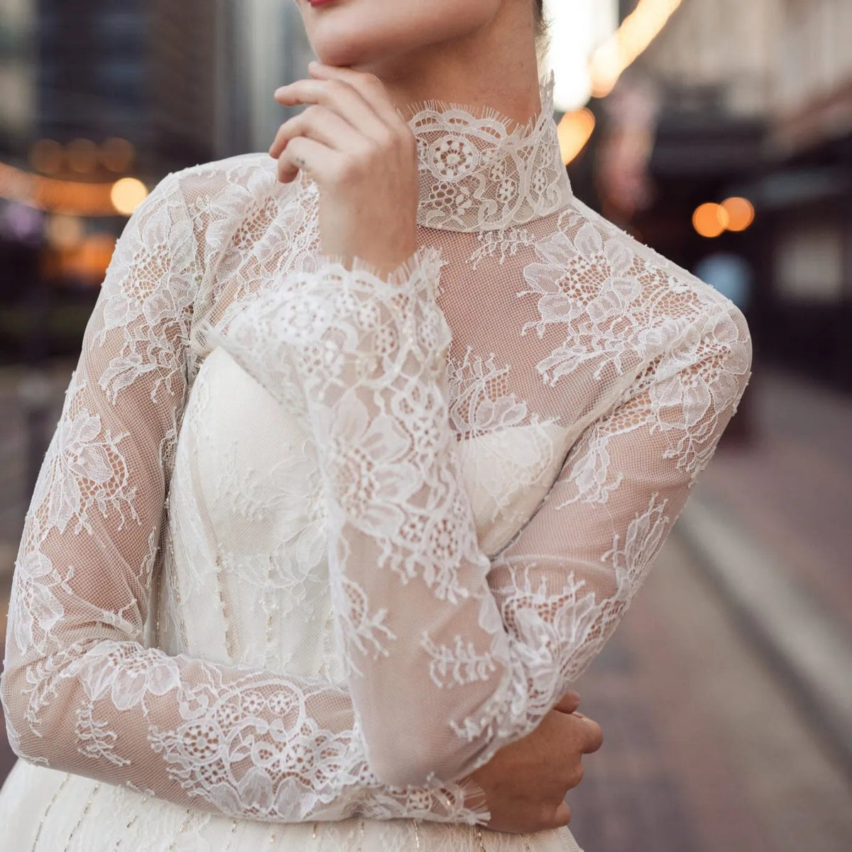 White lace mini dress with corset Front view, hand-beaded, Elizabethan World
